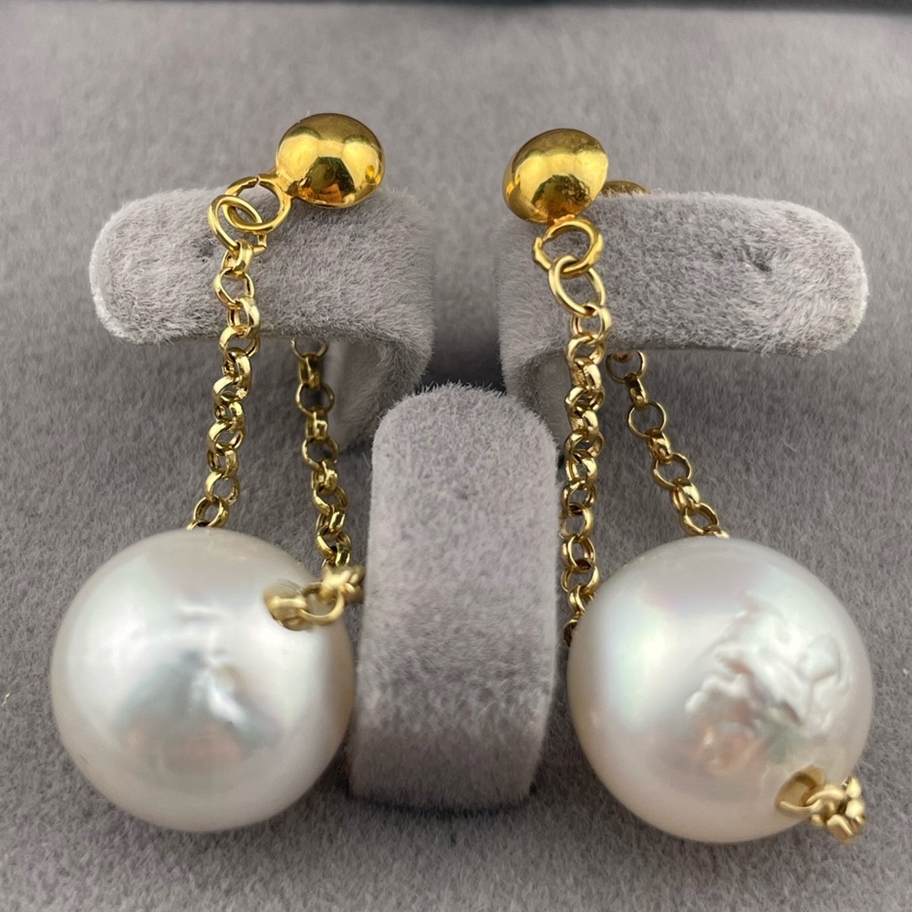 Rare 12mm South Sea Pearl Drops | Solid 18K Gold | Palawan Origin - Picture 7 of 12
